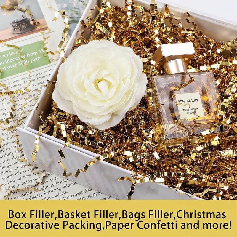 UoeRing Crinkle Cut Paper Shred Filler-4 OZ-Gold Shredded Paper for Gift Wrapping Baskets Bag Easter Grass Gift Boxes Filler - Image 3